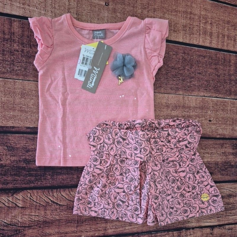 Conjunto Bebê Feminino Blusa e Shorts Estampado Tamanho 01 - Brandili Mundi 31595.004