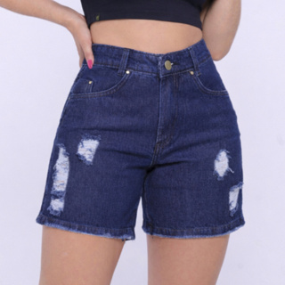 Short Jeans Feminino Mom Bermuda Meia Coxa Cintura Alta Shorts Meia Coxa Sem Lycra em Oferta na Shopee