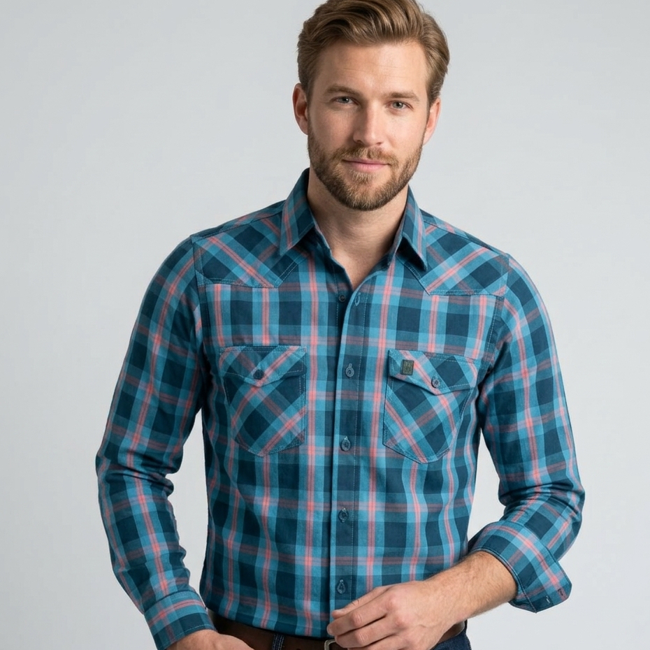 Camisa Social Masculina Amil Xadrez Manga Longa Comfort Com Bolso