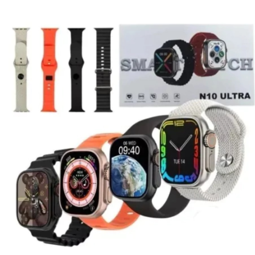 Smartwatch N10 Ultra 49mm Bluetooth Faz Ligações + 4 Pulseiras Android iOS Tela Grande 49mm