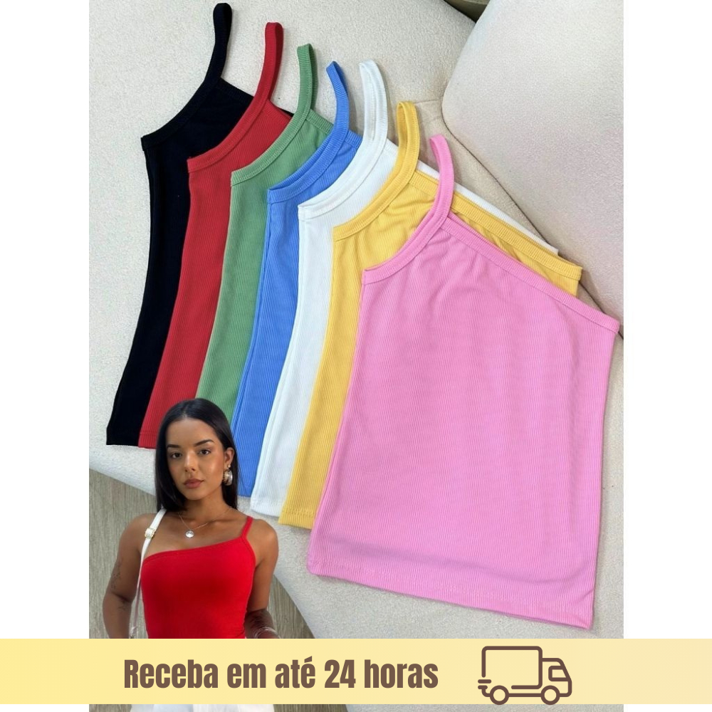 Blusa Basica Ombro Só Feminina Alça Assimétrica Canelada Ribaninha | ENVIO IMEDIATO