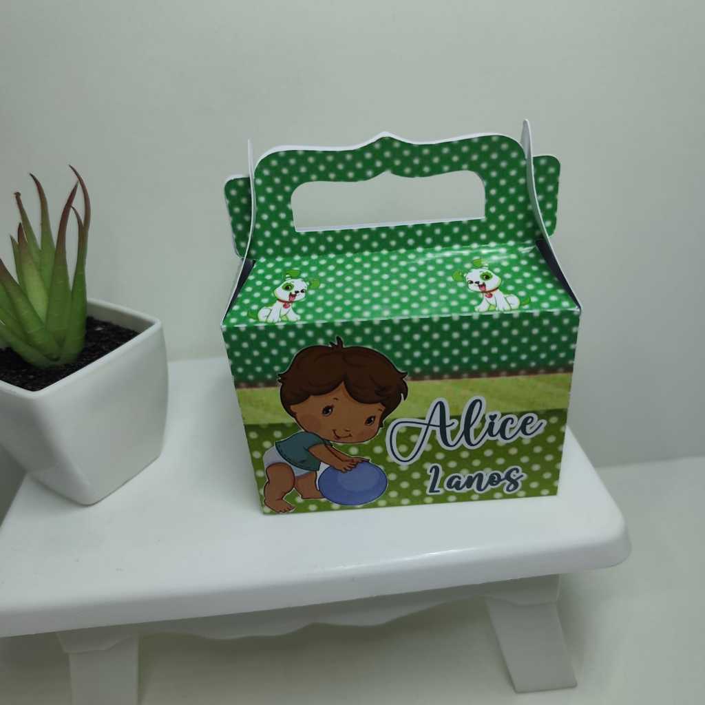 Maletinha personalizada no tema Limãozinho Baby para lembrancinha festa de aniversário, caixinha pequena da Moranguinho.