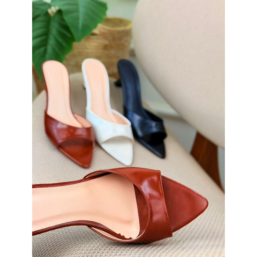 Tamanco Feminino Salto Taça Baixo Bico Folha Mule Confortável Elegante Moda Casual Chic