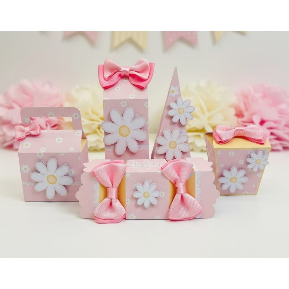 KIT Caixinha Personalizada Jardim das Margaridas - Lembrancinhas de Aniversário Caixinhas para Festa Infantil (sem laço)