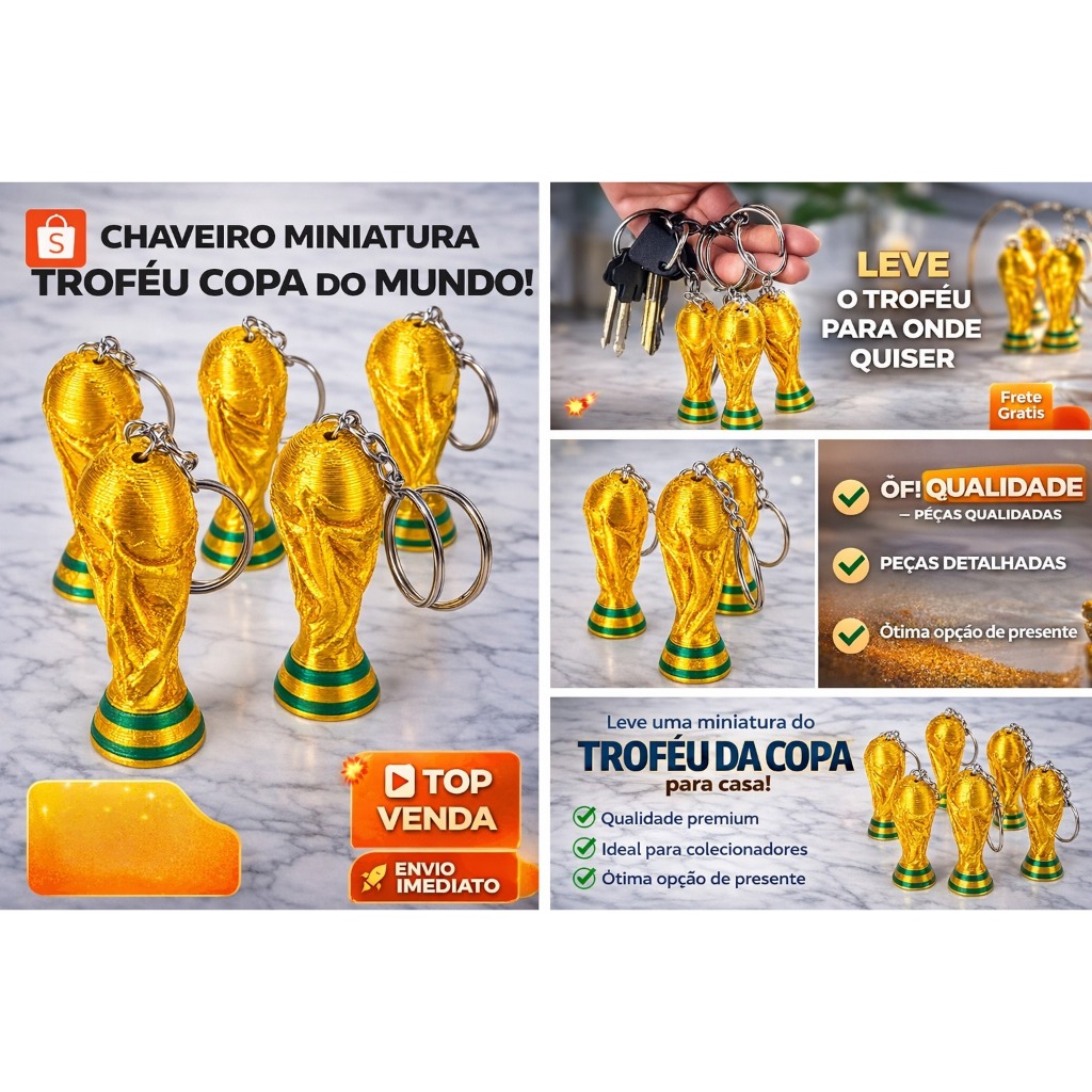 Kit 10/20/30/40/50 Chaveiros Troféu Copa do Mundo 2026 Lembrancinha  Revenda Atacado