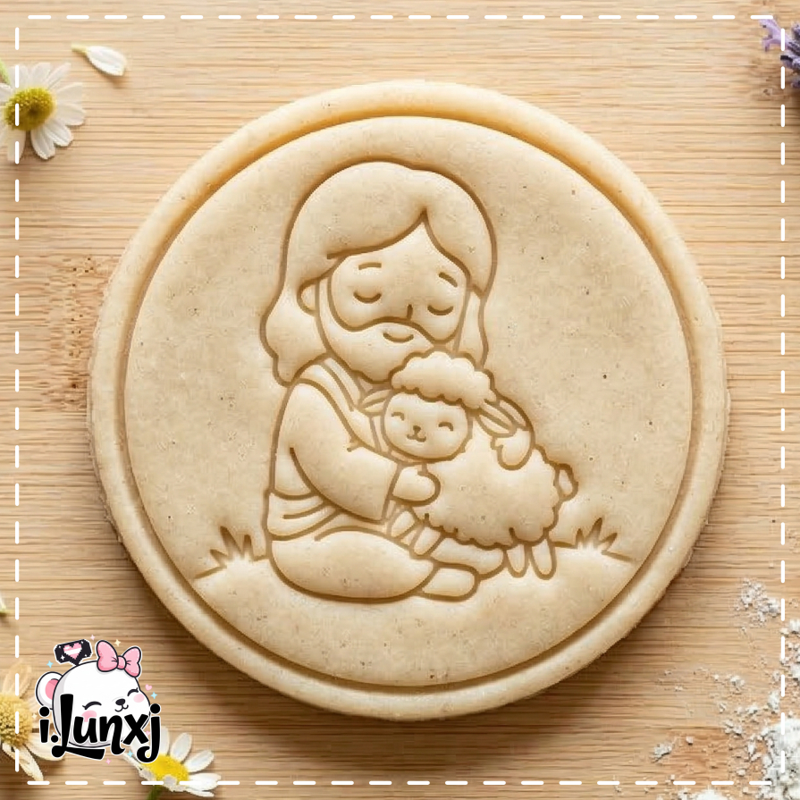 Cortador e Marcador Páscoa Cristã - Jesus Cristo, Ovelha  - Biscoito Biscuit Pasta Americana