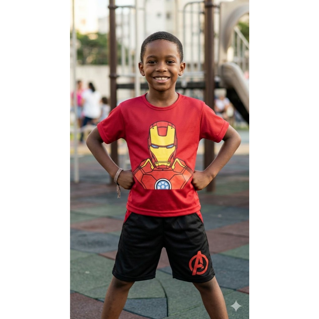 CONJUNTO ROUPA DE VERÃO INFANTIL MENINO HOMEN DE FERRO ESTILO MARVEL