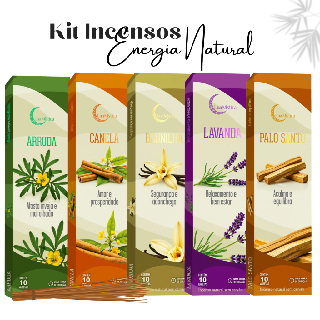 Kit Incenso Equilíbrio Energia Natural 0% Carvão 50 Varetas