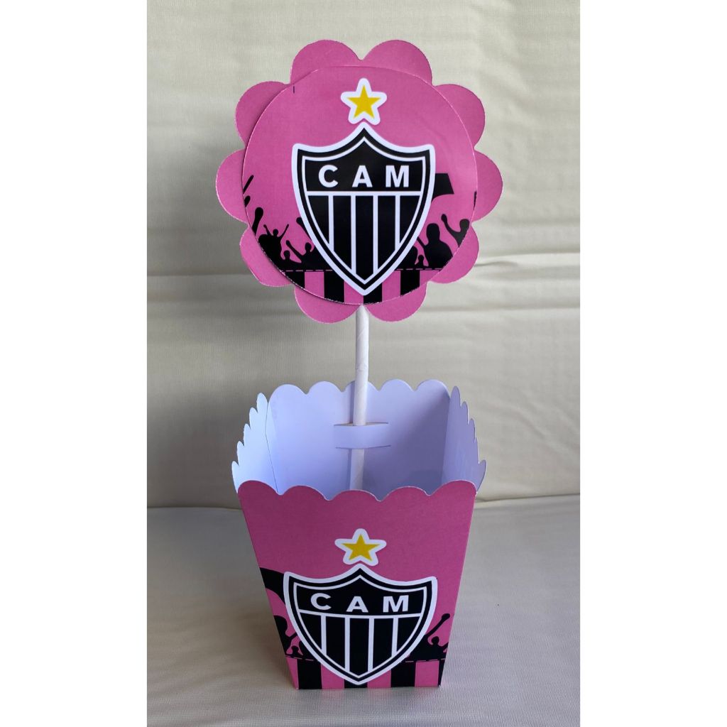 Centros de mesa Cachepot Clube Atlético Mineiro Galo Pink /Lembrancinhas para festa Infantil Rosa Aniversário