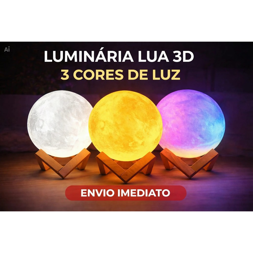 Luminária Lua 3D LED Touch 3 Cores Luz Noturna Abajur Lua Decoração Quarto Presente Criativo RGB Recarregável 3 Cores LE