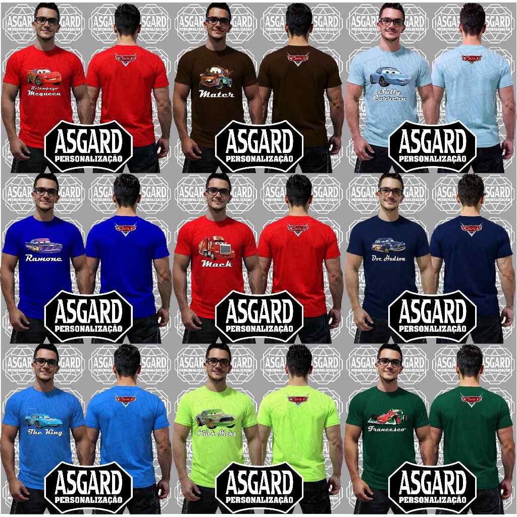 Camiseta Carros personagens divertidos e animados em tamanhos infantil e adulto