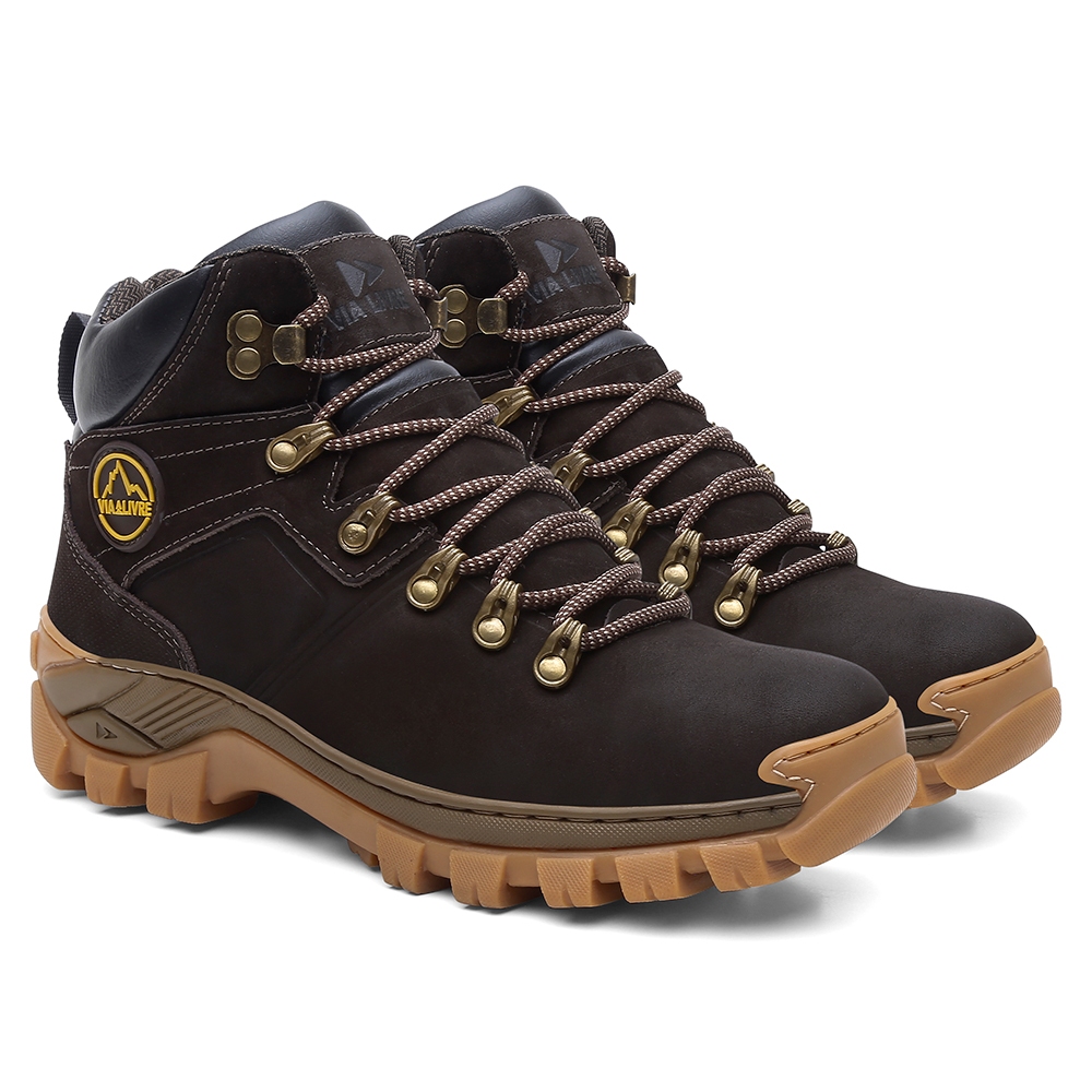 Coturno Bota Couro Masculino Anti Derrapante Sola Tratorada Confortavel Leve Macia Duravel Resistente Adventure Camping