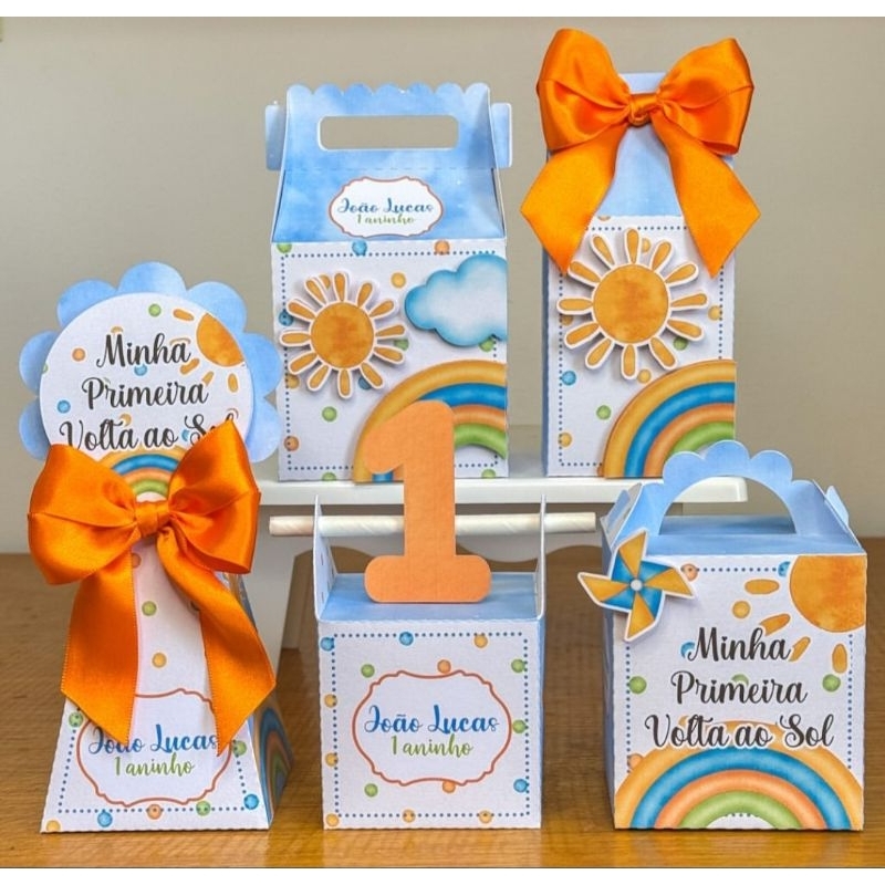 Kit Caixinhas Personalizadas Primeira Volta ao Sol/SEMI MONTADAS/Lembrancinhas Aniversário Primeira Volta ao Sol Menino