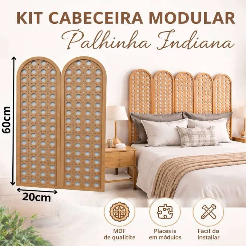 Kit Cabeceira de Cama MDF com Palhinha Indiana – Elegante, Moderna e Sofisticada