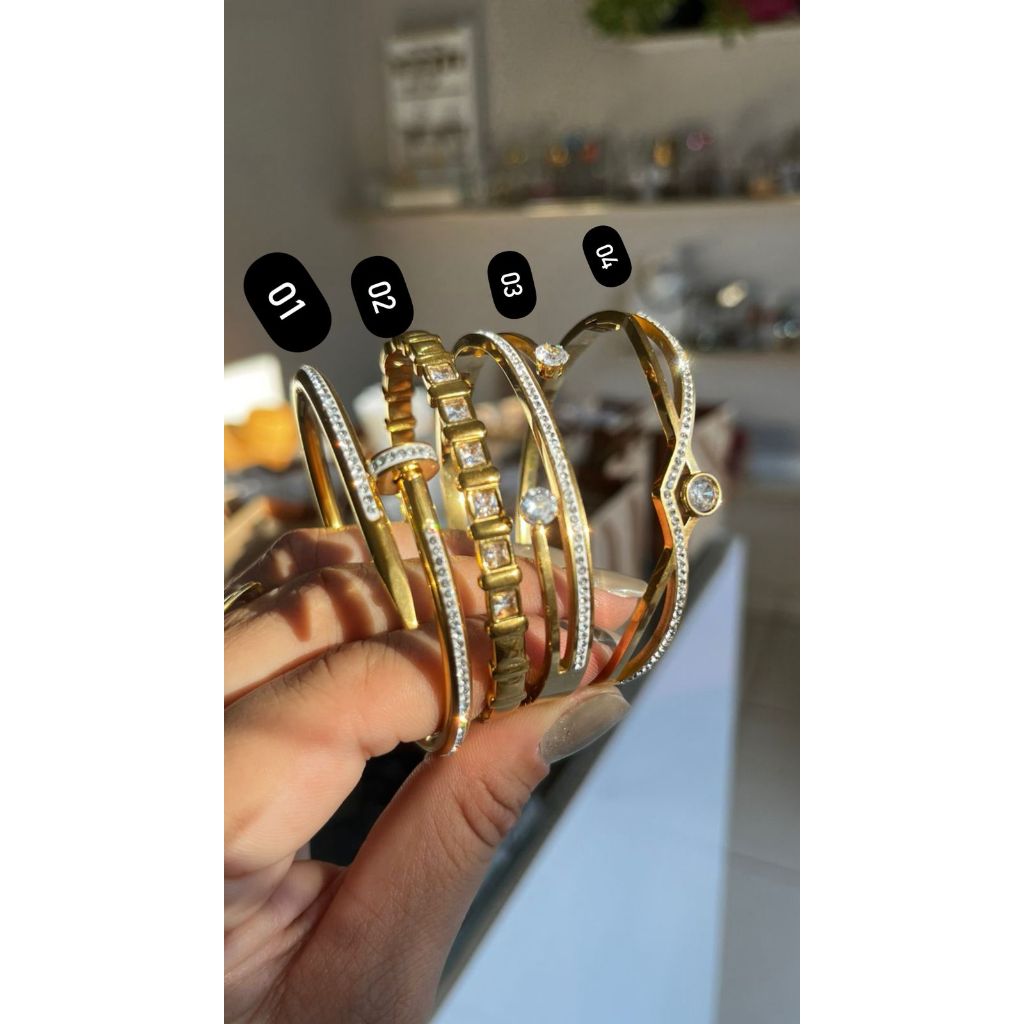 Bracelete Feminino Aço Inoxidável Dourado Elegante Antialérgico