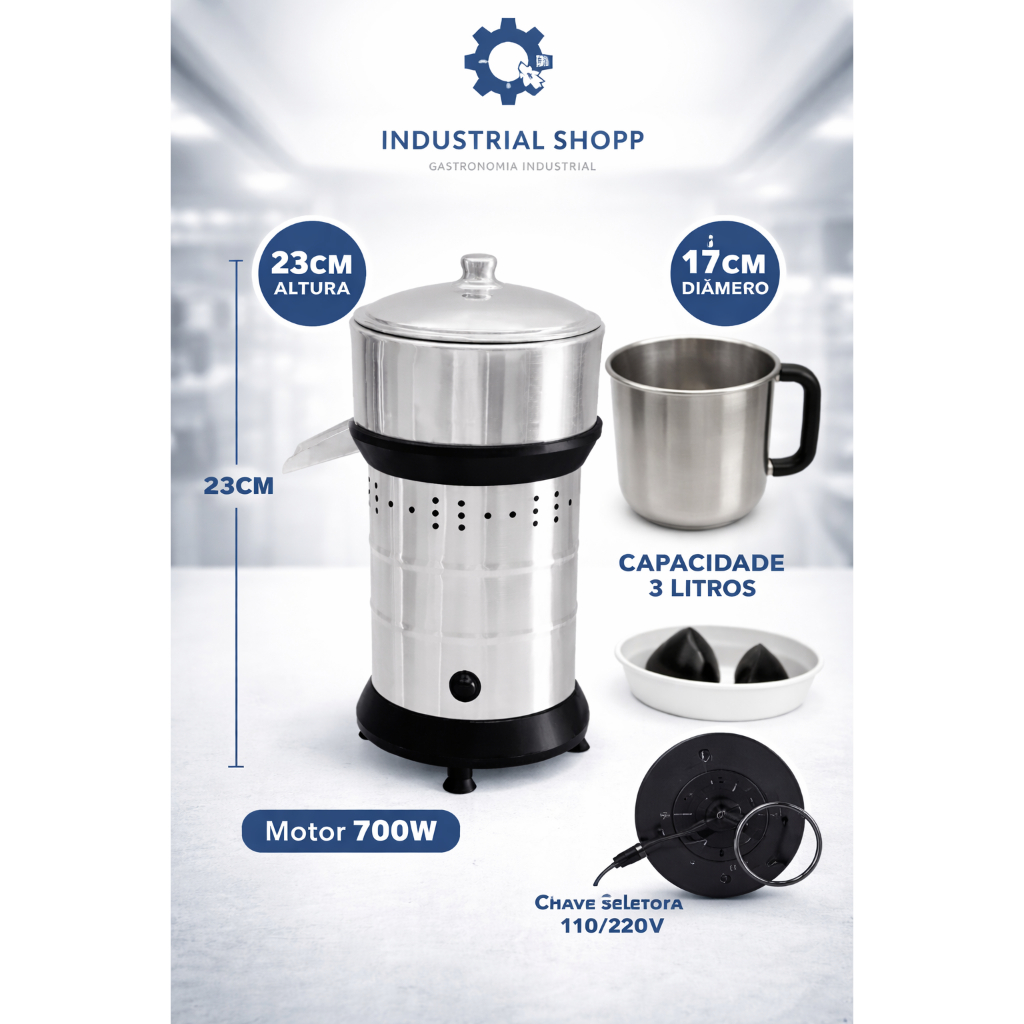 espremedor industrial de frutas sucos 700w com jarra de brinde 3 litros alta rotaçao inox