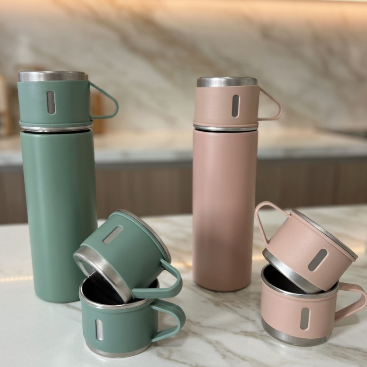 Garrafa Térmica Inox Com Copo 500ml Água Café Chá Caneca Frio Quente Com duas Xicaras