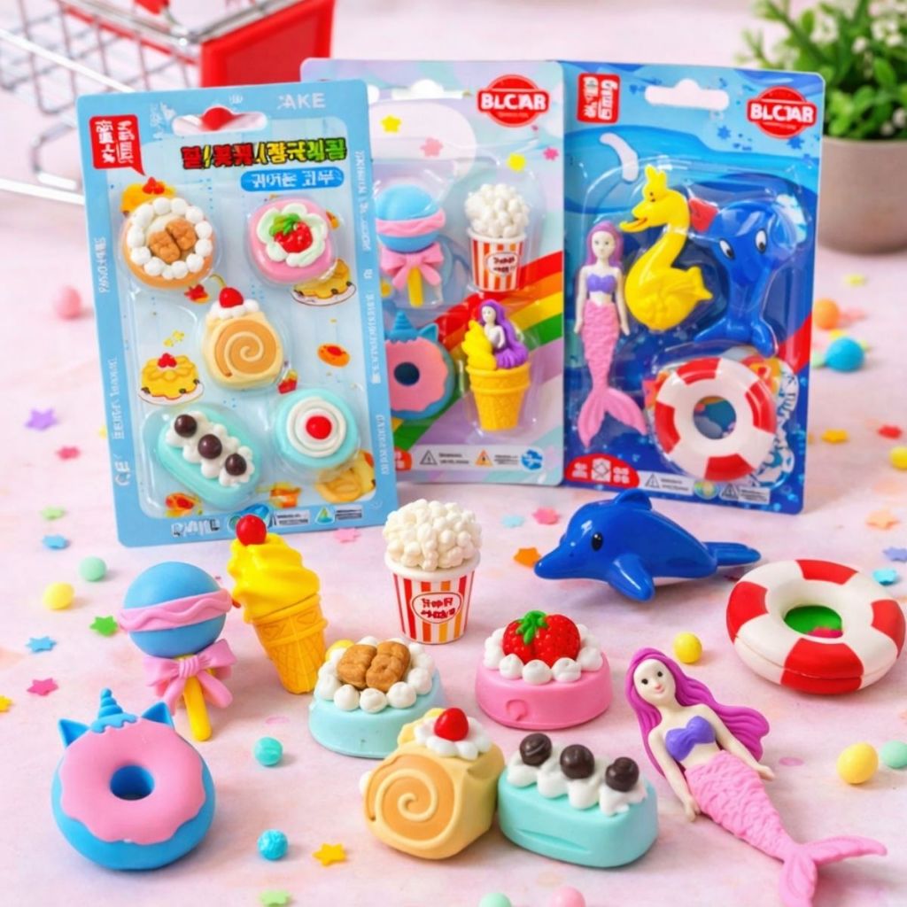 Borrachas Divertidas Infantil Kit Apagador Doces Personagens Material Escolar Crianças Fofo