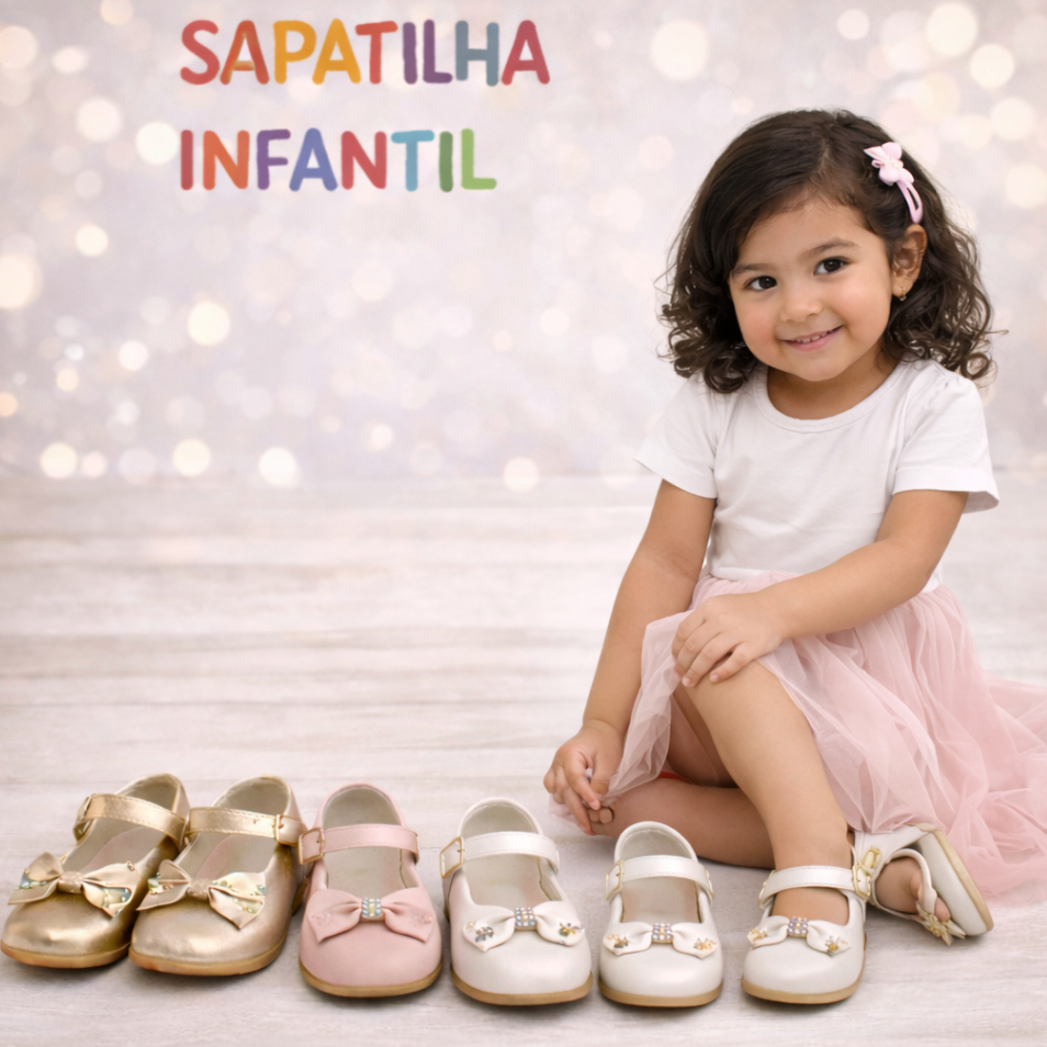 Sapatilha Menina Confortavel Infantil Boneca Casamento Sapato Daminha de Honra Social Laço Macia