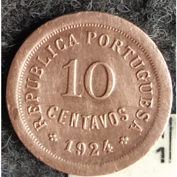 JR-848 Moeda Portugal 10 Centavos 1924  (Bronze) - Período República Portuguesa 1910-1969