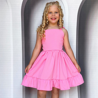 Vestido Infantil Rosa Rodado Menina Festa Luxo Com Babado Feminino Barato Promoção em Oferta na Shopee
