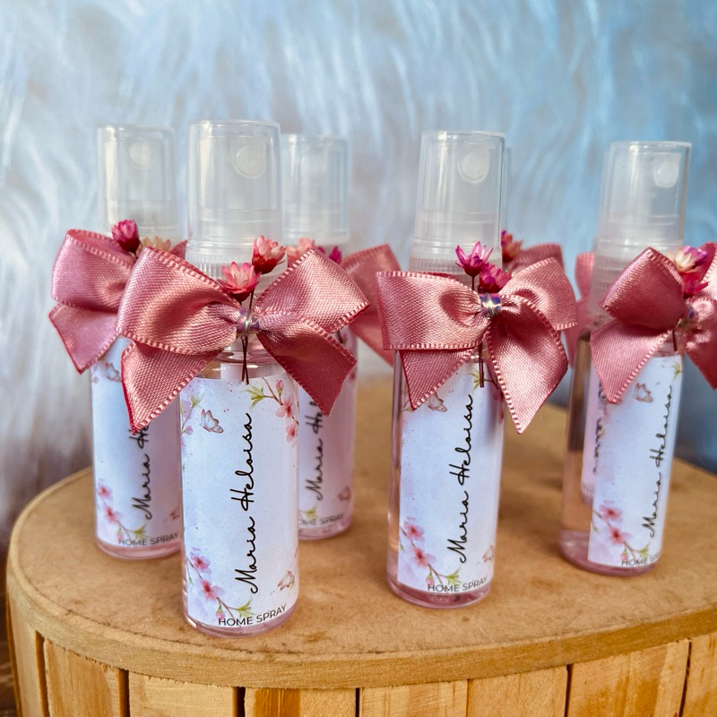 Kit Lembrancinha Aromatizador Home Spray 30ml Personalizado com Laço – Casamento, Maternidade, Chá de Bebê