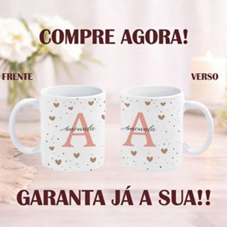 Caneca Personalizada com Nome e Letra Inicial - Presente Feminino Criativo Porcelana Premium em Oferta na Shopee