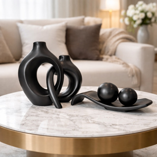 Kit Decorativo em Cerâmica Rampa com Esferas + Vasos Mônaco Modernos em Oferta na Shopee