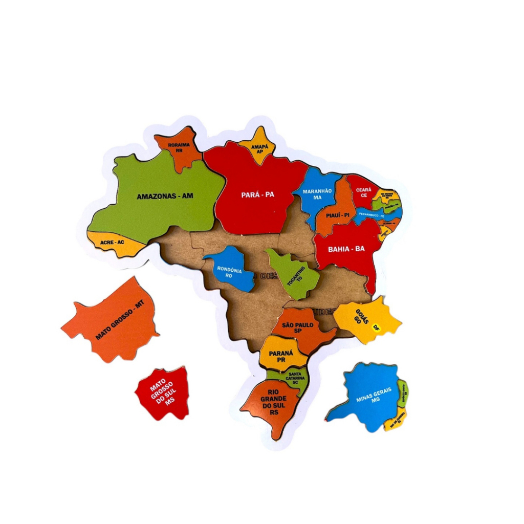 Mapa Do Brasil em Madeira Quebra Cabeça Região Estado 22cm