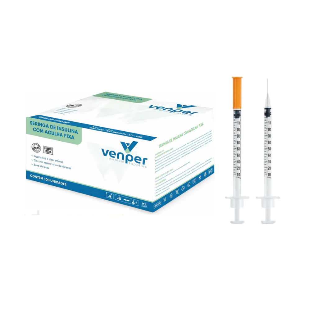 Seringa 1ml C/ Agulha Fixa 8x0,30mm Insulina Kit Até 50 Unidades