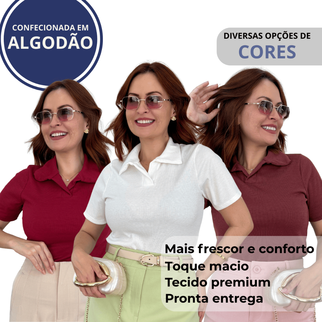 Blusa Feminina Ribana Algodão com Elastano Manga Curta Gola Polo Lisa em Oferta na Shopee