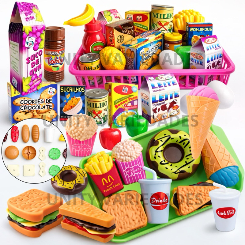 Kit Comidinhas De Cozinha Infantil 21 Pcs Mercadinho Brinquedos Menina Menino Panelinhas Presente