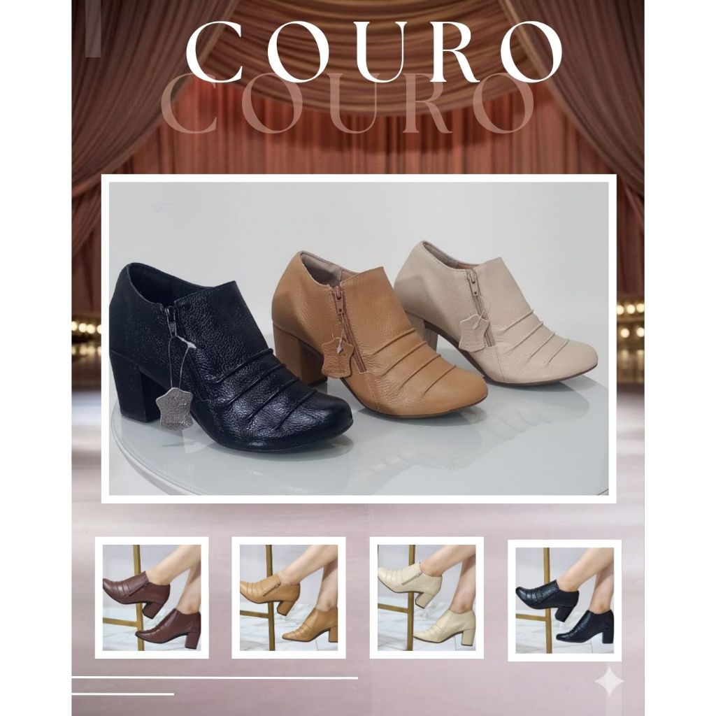 Ankle Boot em Couro Salto Bloco Baixo Olpe Shoes
