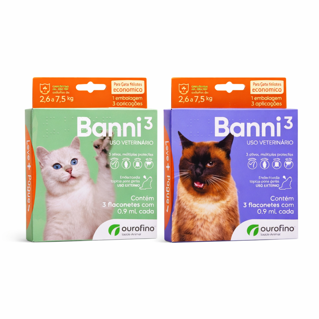 Antipulgas Sarna Vermifugo Gatos Banni Ourofino 1 A 7.5kg 3 Pipetas
