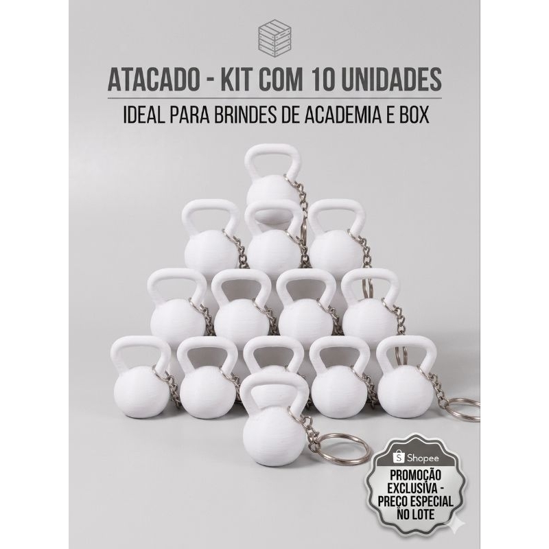 Kit 10 Unidades - Chaveiro Kettlebell 3D (O Brinde Perfeito)