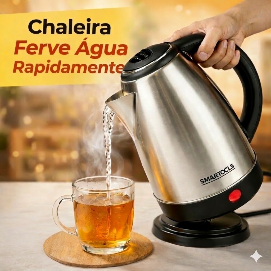 Chaleira Eletrica Inox Capacidade 2 Litros 127V 220V Potente Rapida Aquecimento Moderno Duravel Café Moderna