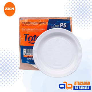 PRATO DESCARTÁVEL RASO REFEIÇÃO 21CM TOTALPLAST  100 UNIDADES em Oferta na Shopee