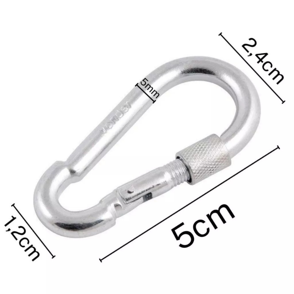 Oferta de 1 até 6 Mosquetão de 5cm-Trava ROSCADA p/ fixação de objetos/Equipamento-suporta até 100kg — imagem 2 de 2