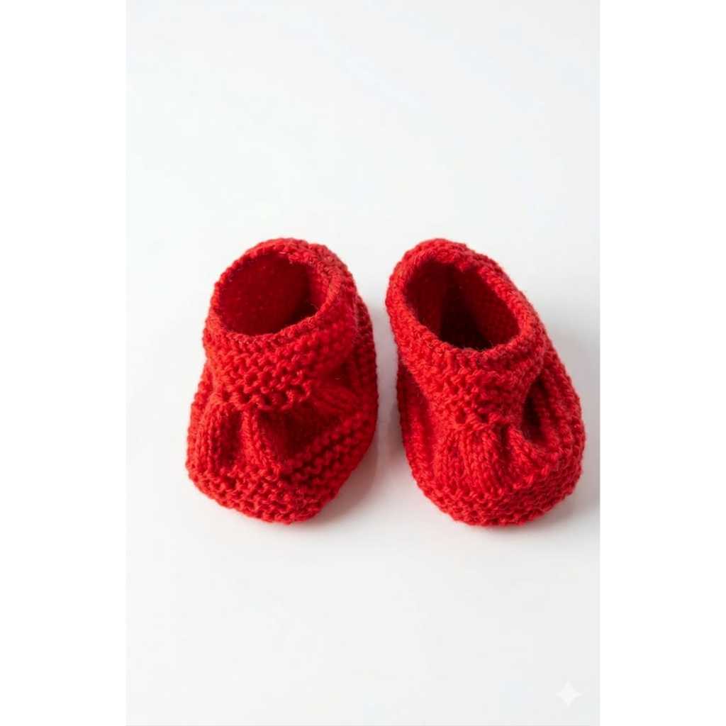 Sapatinho de tricô vermelho para bebê