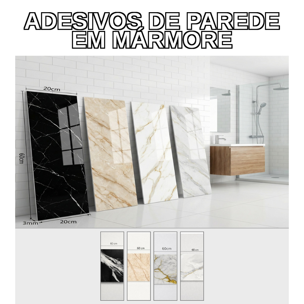 Kit Placas Adesiva Vinílico Mármore 60x20 Decorativa Parede Estilo Porcelanato Premiun Luxo