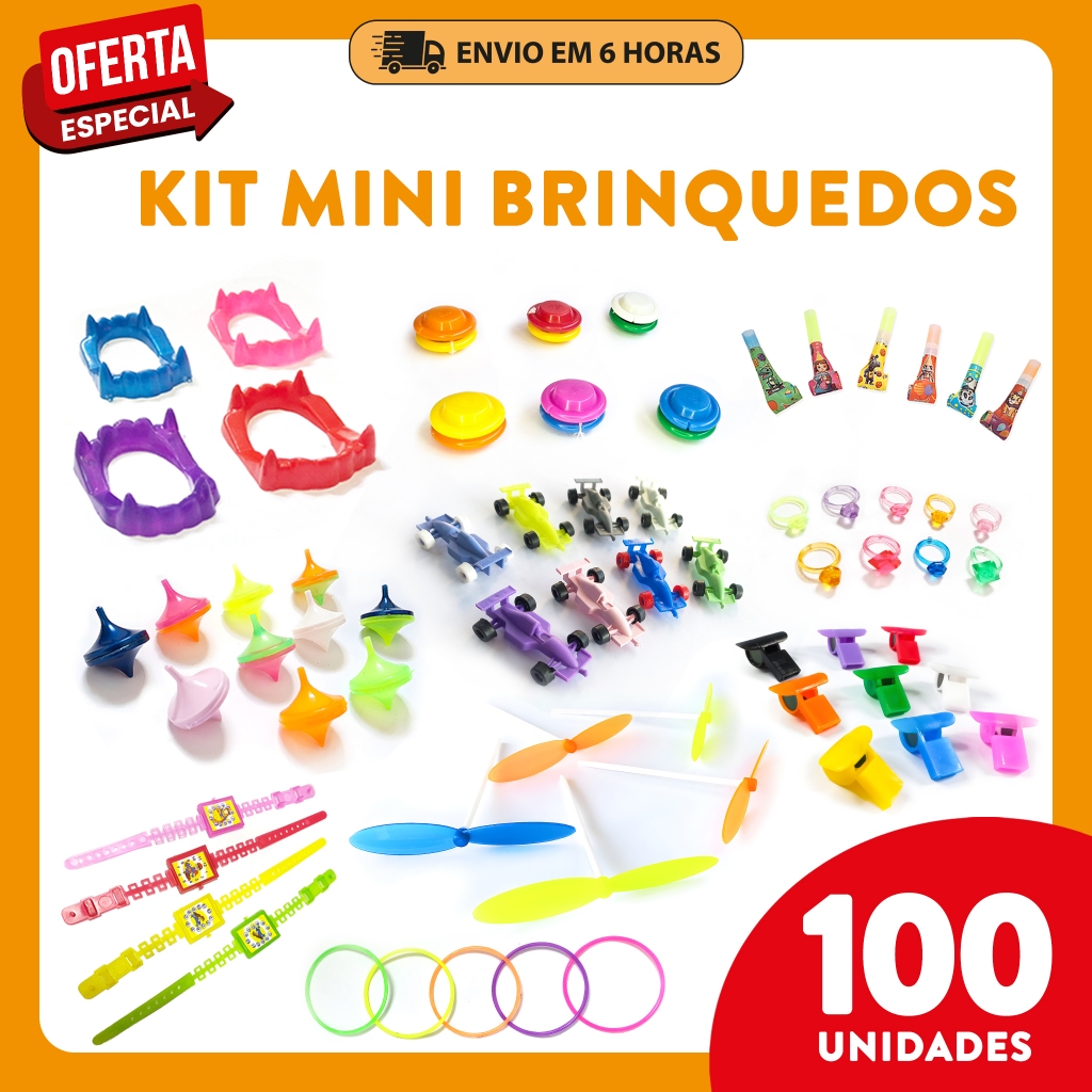 Kit 100 Brinquedos Sortidos 10 Modelos – Lembrancinha Infantil, Dia das Crianças, Brindes e Sacolinha Surpresa
