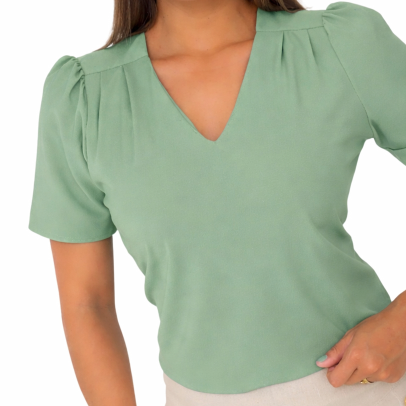 Blusa Feminina Gola V Crepe Manga Curta  Social Moderna Moda Evangélica em Oferta na Shopee