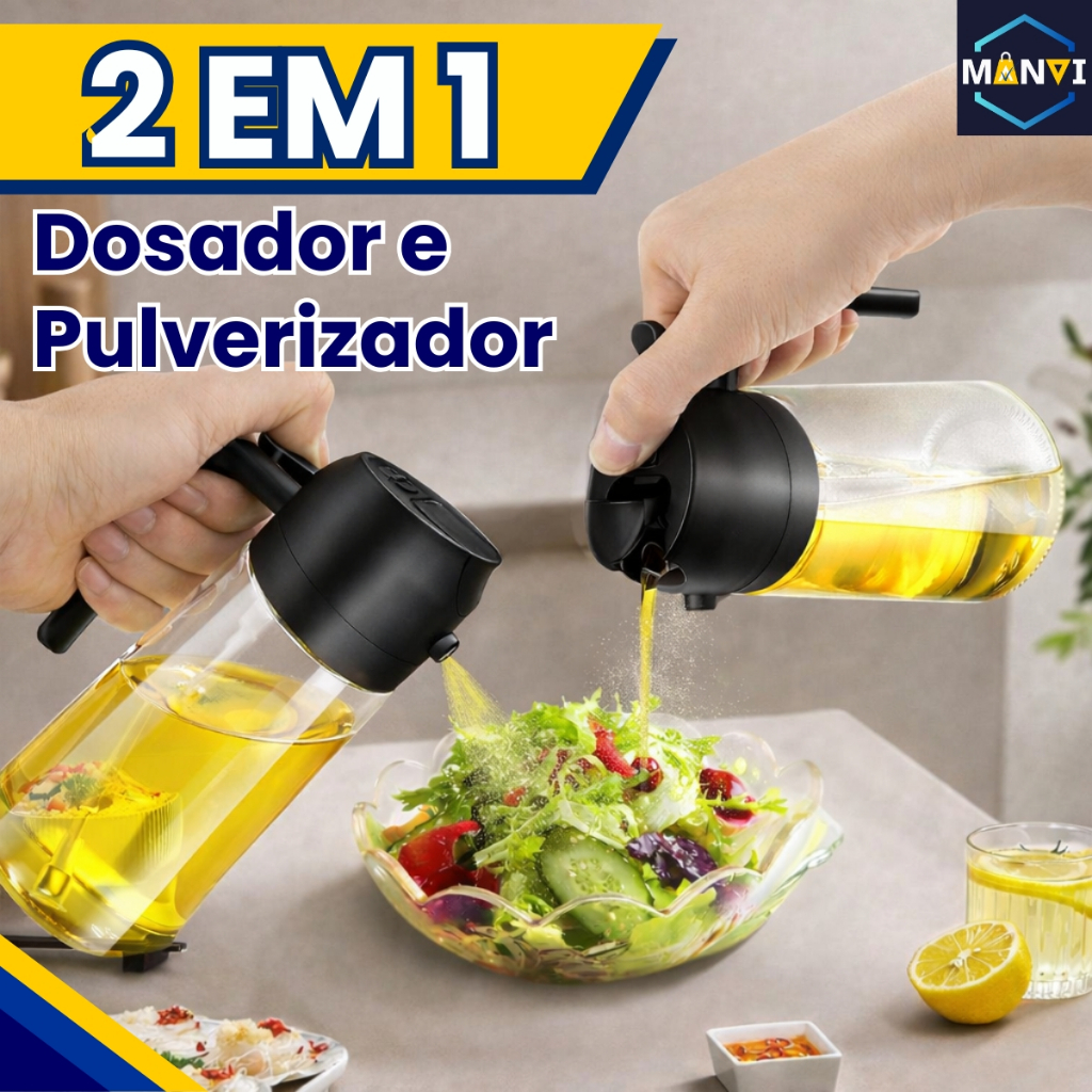 Dispenser Dosador Azeite Vinagre Óleo 470ml 2 em 1 Vidro Borrifador Spray Galheteiro Salada Alimento