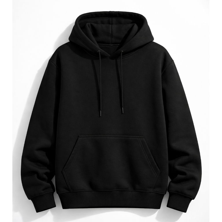 Moletom Canguru Liso Preto Unissex Algodão Escolar Academia Casual Inverno Confortavel Bolsos Capuz Sem Estampa