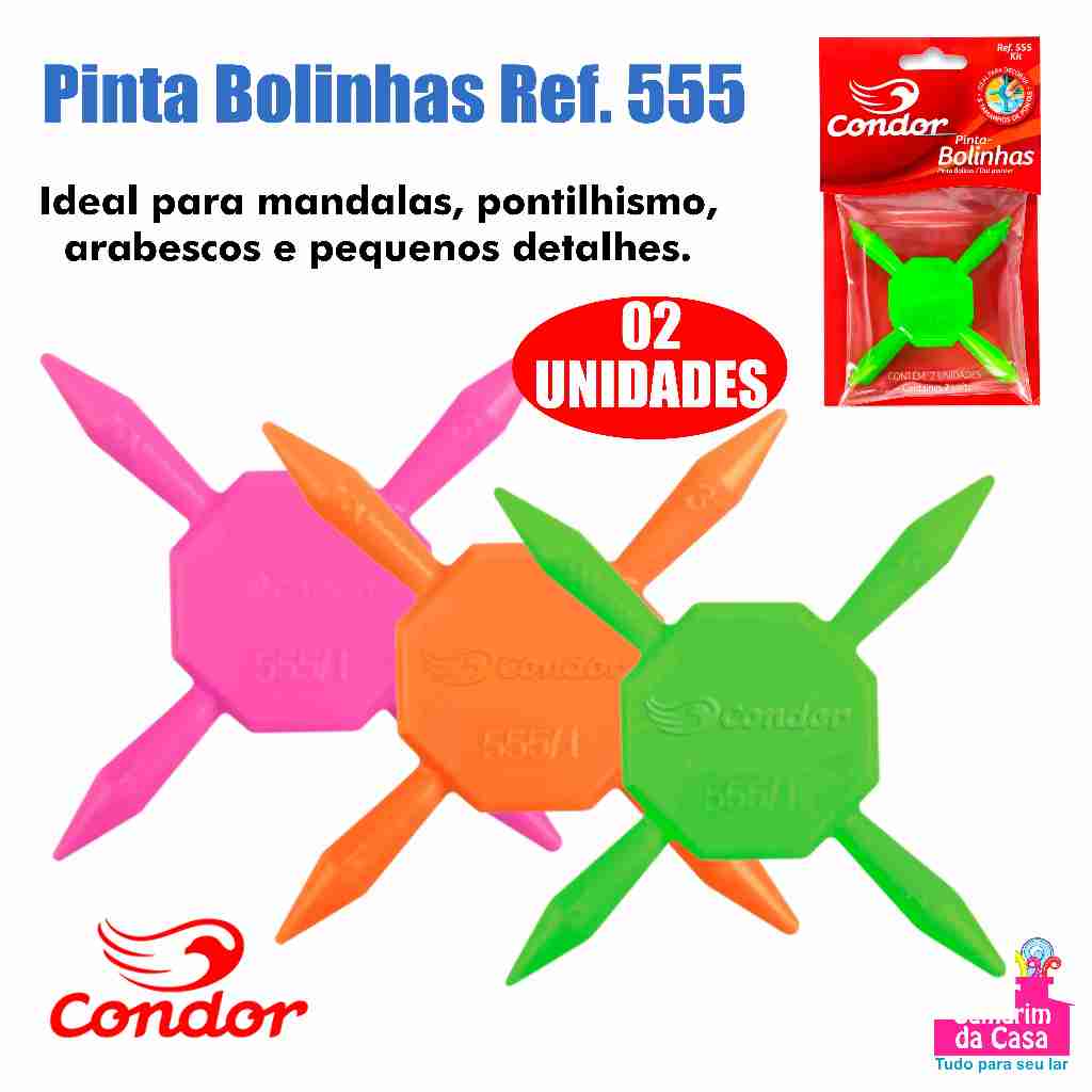 Kit c/ 02 Ferramentas Artísticas Pinta Bolinhas Condor Ref. 555 Cores Sortidas