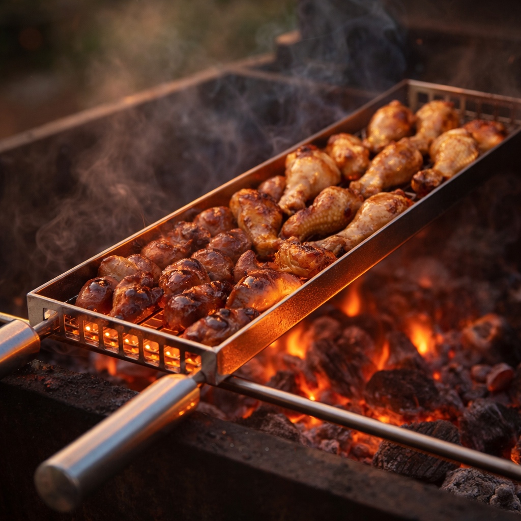 Grelha Cesto Para Coraçãozinho/ Tulipas Inox 430 Churrasco Profissional Cozix Alça Dupla Anti Calor