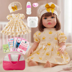 Bebê Reborn Boneca Realista Vestido Dourado Em Silicone Pode Dar Banho Envio Imediato