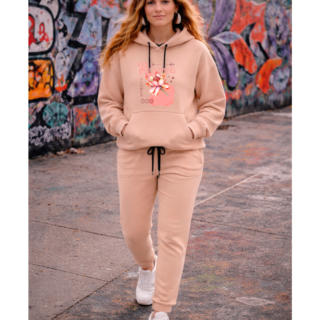 Conjunto Feminino Moletom Tecido 100% Algodão Estampa Blooming Lindas Cores Moda e Qualidade Agasalho