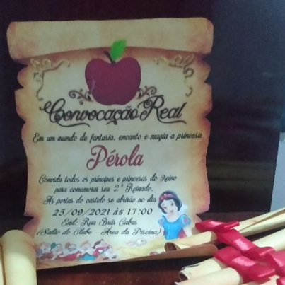 10 convites papiro branca de neve