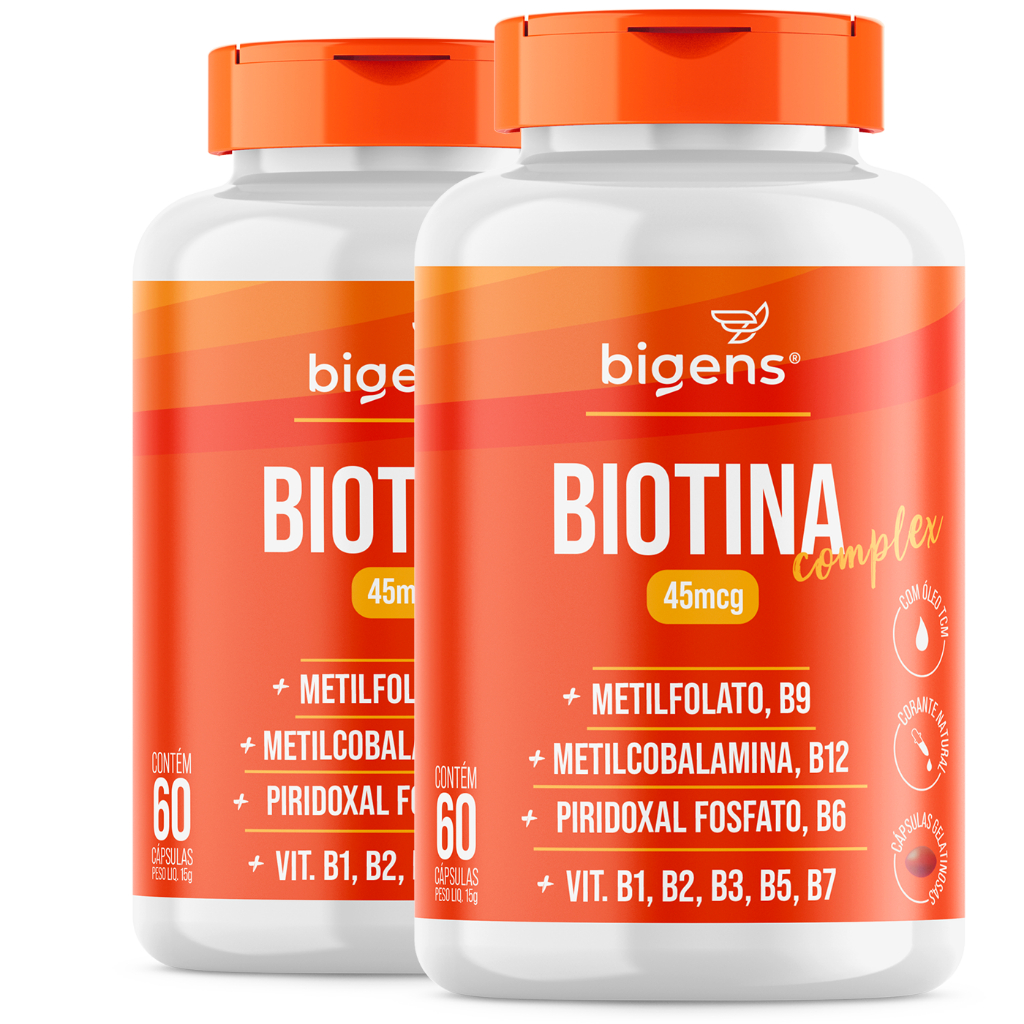 Kit 2x Biotina Complex Bigens 60 Cápsulas – Vitaminas para Cabelo, Pele e Unhas